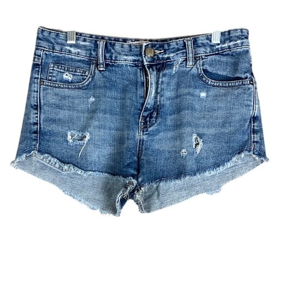 Free People Womens Shorts Blue Denim 100% Cotton Cut Off Distressed W27 - Picture 1 of 11